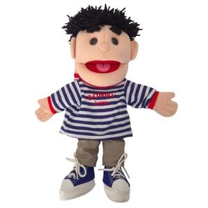 Sunny Jeans Vintage Y2K 2003 Toy 16" Hand Puppet- Boy w Black Hair Striped Shirt